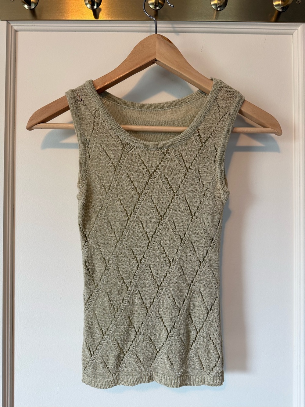 Light sage green with hint of gold mesh knit tank